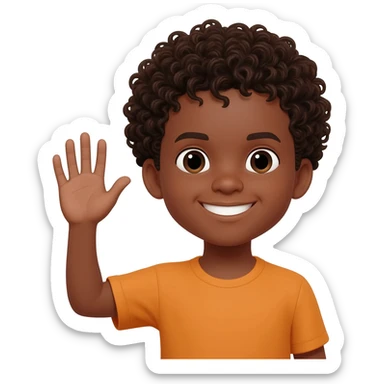 waving goodbye black boy curly hair sticker