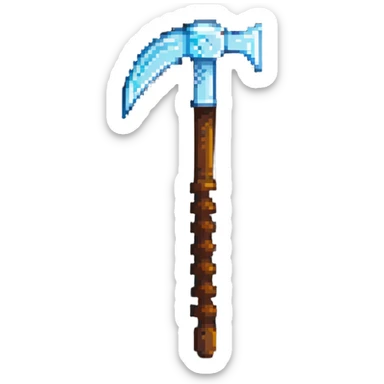 pixelated Minecraft diamond pickaxe with brown handle sticker