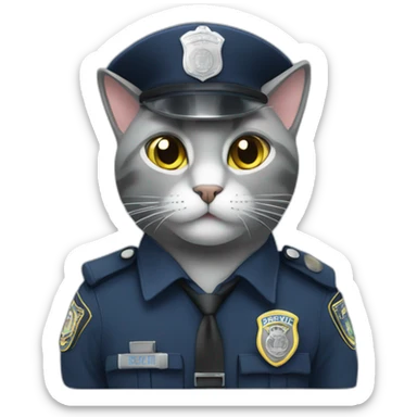 grey cat in a police uniform in a police car sticker