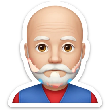 Bald white bearded man wearing red white and blue sticker