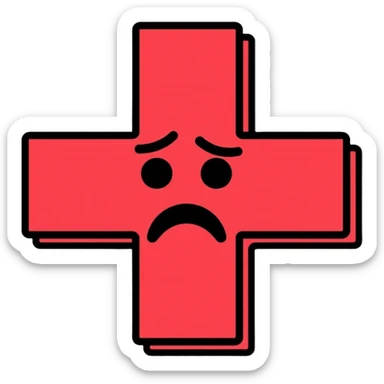 Red Cross medical symbol with negative vibes, sad face sticker