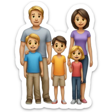 family, mom, dad, daughter, little son, cat and dog sticker