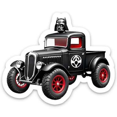 1:10 off-road lcg short wheelbase jumping Basher CatWoman’s 1934 blackened tarnished Darth Vader hotrod ford jaguar rc pickup (extra wide low-profile rock climbing tires without fenders) sticker