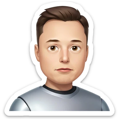 A photorealistic emoji-style illustration of Elon Musk's head, no neck, slightly turned to the right with a concerned expression. Highly detailed, with realistic skin, hair, and lighting. Transparent background. sticker