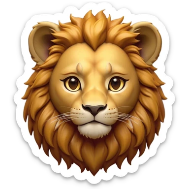 Cinematic Noble Lio Cub Portrait Emoji, Poised and regal, with a powerful, muscular build and a majestic, tawny mane, deep-set soulful amber eyes, Simplified yet sharp and sophisticated features, highly detailed, glowing with a warm, dignified glow, high shine, intelligent and fierce, stylized with an air of wild majesty, focused and attentive, soft glowing outline, capturing the essence of a watchful and confident king, so majestic it feels as though it could roar out of the screen with effortless authority! sticker