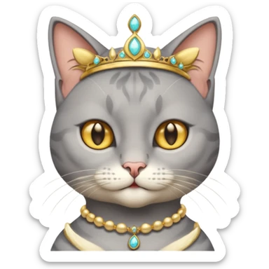 gray cat with gold jewerly on head, half body sticker