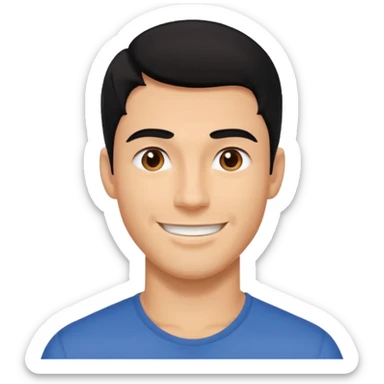 A guy with black hair and a jaw line sticker