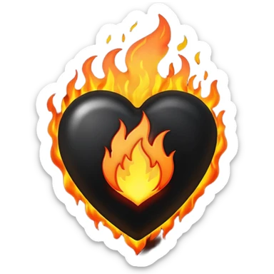 The heart is black and there is fire around sticker