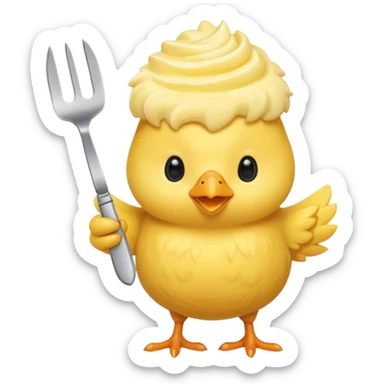 a yellow chick with a butter knife sticker