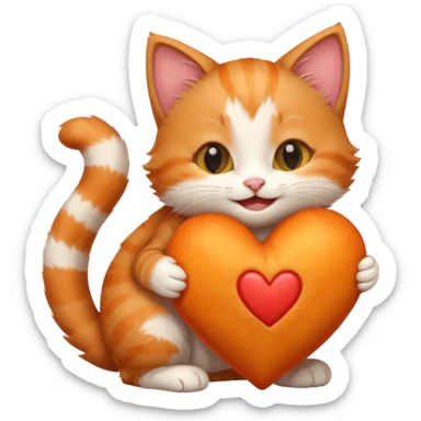 The ginger kitten is hugging a heart, very happy and smiling. sticker