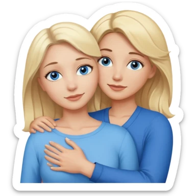 Sexy blue-eyed young woman with blonde hair hugs a middle-aged brown-eyed blonde woman sticker