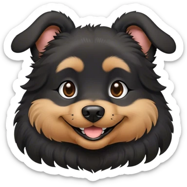 All black dog, soft fur, fluffy ears, smiling face, small bit of white in her chest  sticker
