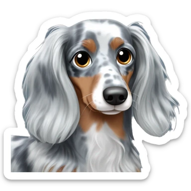 long haired dapple blue merle dachshund with one eye blue and one eye brown sticker