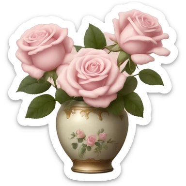 Pale pink roses in vintage vase sticker