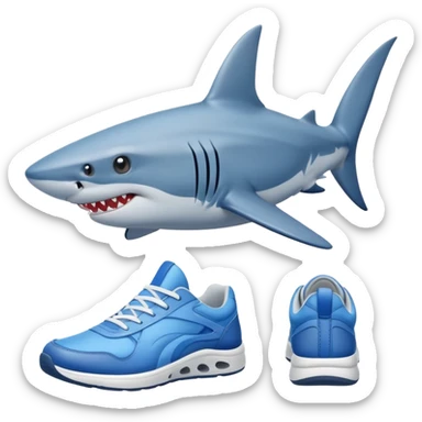 a shark with four legs and blue sneakers sticker