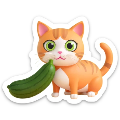 a scared cat with a cucumber next to it sticker