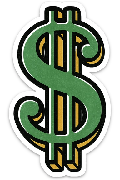 dollar sign, classic look, green gold and white color scheme, elegant lines, decorative details sticker