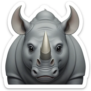 cinematic-noble--rhinoceros-portrait-emoji,slate-grey-hide--poised-and-regal,-with-a-massive,-powerful-build-and-a-thick, -deep-set-soulful-piercing-eyes,-simplified-yet-sharp-and-sophisticated-features,-highly-detailed,-large-black-eyes, zoomed out showing shoulders, large white horn  sticker
