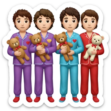 the four members of the band greta van fleet wearing pajamas and holding teddy bears sticker