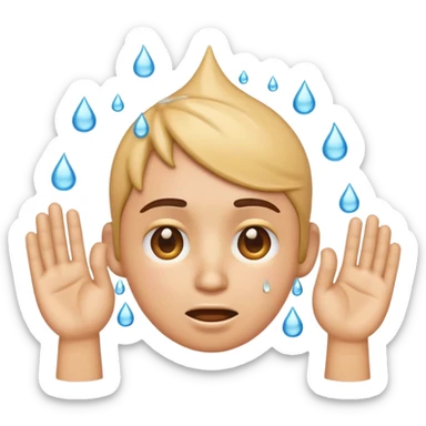 Emoji winding head with hand and sweat droplets on head sticker