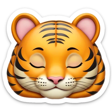 Meme-Worthy cute Sleeping Tiger Cub Portrait Emoji, Head resting peacefully with a contented smile, showcasing a luxuriously soft, striped form and eyes gently closed in serene slumber, Simplified yet comically adorable features, highly detailed, glowing with a soft, drowsy wild light, high shine, relaxed and utterly lovable, stylized with an air of playful laziness, bright and heartwarming, soft glowing outline, capturing the essence of a sleeping tiger cub that feels destined to become the next viral icon of adorable rest! sticker