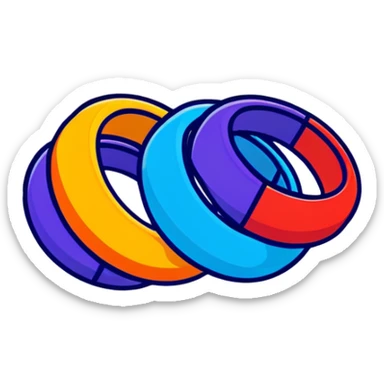 Children's stacking rings toy with red, orange, yellow, green, light blue, dark blue, and purple rings on a post in rainbow order sticker