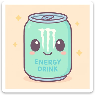 monster energy drink can, cute and rounded with big eyes kawaii style sticker