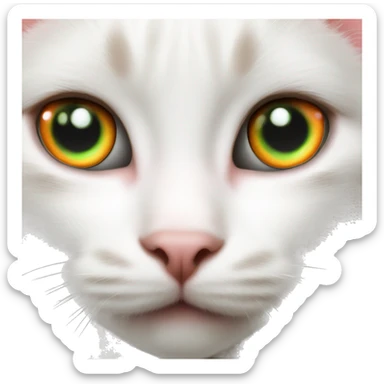 White kitten with orange and black spots  Green eyes, pink nose  Black spot on left eye  Orange spot on right eye sticker