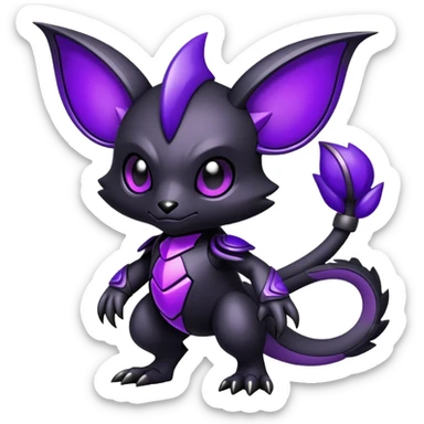Modern futuristic black dark fakemon-creature with purple accents sticker