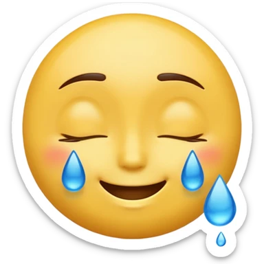 Yellow round emoji with closed eyes and a gentle smile—two wide, bright blue tears flow from under each eye. Glossy, 3D emoji style. sticker