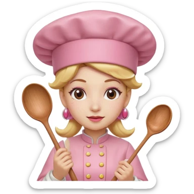 Pink chef hat princess peach with a hand and spoon sticker