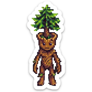 Groot tree character with simple pixelated design sticker