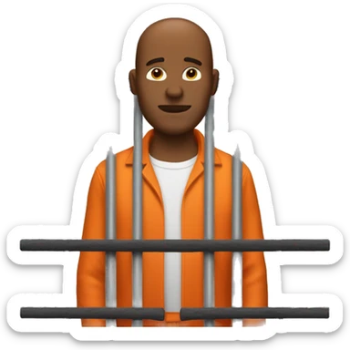 man in orange jumpsuit holding bars in front of him sticker