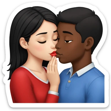 Black haired dark skinned boy kissing a black haired light skinned girl sticker