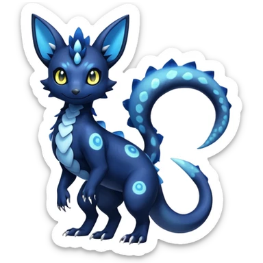 Colorful Iridescent Exotic Salandit-Meowstic-Umbreon-Fakémon-hybrid-creature (full body)  sticker