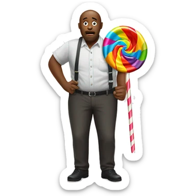 man failing to eat enormous lollipop sticker