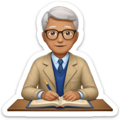 old male Librarian in foreign countries with glasses and librarian uniform sitting in library sticker