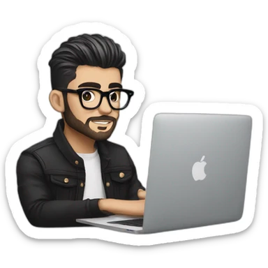 zayn malik with spectacles and beard with macbook sticker
