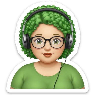  headphone wearing and glassess and green curly haired fat girl earrings sticker