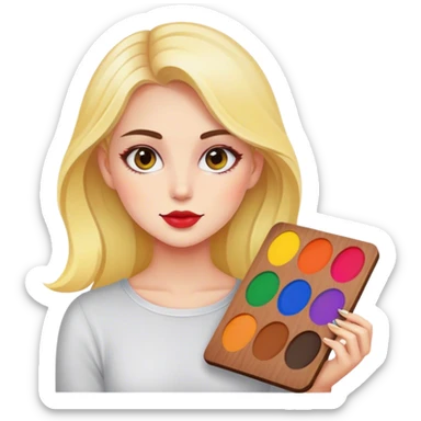 designer girl with a palette colours or a computer in design program or a pen sticker
