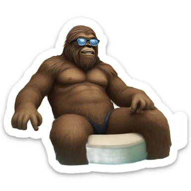 Sasquatch lounging in pool wearing glasses  sticker