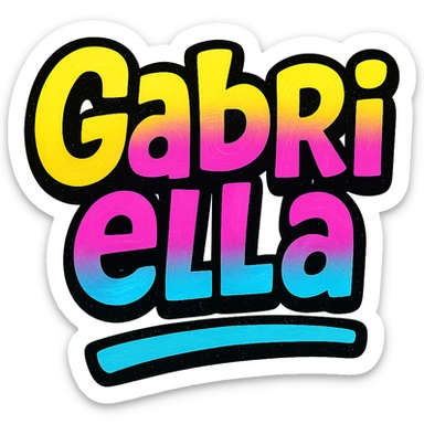 Gabriella name in modern colorful gradient font with dark outline, dynamic slanted or partial underline, in the style of reference patterns sticker