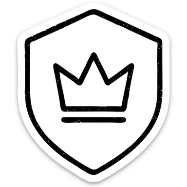 minimalist outlined icon of a shield, crown, or DM screen with DnD/RPG hint, very worn and distressed effect sticker