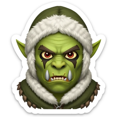 Fantasy Christmas orc raider icon, winter bandit style, fur hood, aggressive cunning expression, snowy action mood, clean emoji portrait style, male/female variant
 sticker