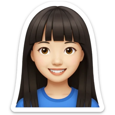 asian girl blunt fringe long hair sticker