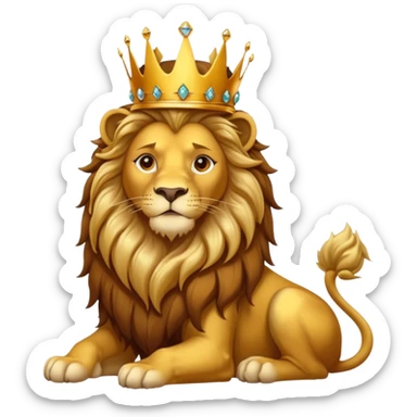 Lion King – proud golden lion wearing a tall jeweled crown, sitting sticker