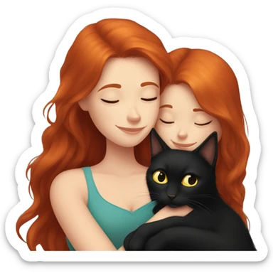 Redhead Girl cuddling with longhaired black cat sticker