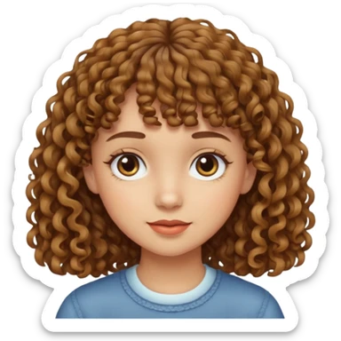 Chica rizada castaña con flequillo  sticker