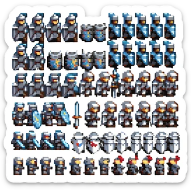 pixel art sprite sheet of a knight walking animation frames 8-bit NES style sticker