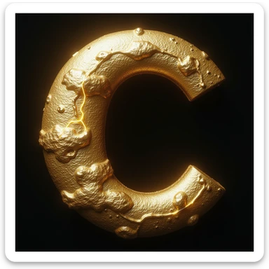 stylized letter C in gold with subtle lightning and cloud motifs on the surface, referencing the gods of Olympus and Chronos, only the letter C, no faces or objects sticker